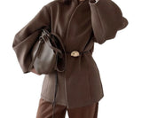 MQTIME  -  Autumn and Winter New High-end Collection Waist Woolen Coat, Women's Design Sense, Temperament and Fashion 2025
