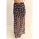 MQTIME  -  Women's Summer Y2k Vintage Polka Dot Print Long Skirt Elastic High Waist Mesh Sheer See-through Layered A-line Skirts