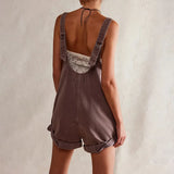 MQTIME  -  Fashion Denim Jumpsuits V Collar Sleeveless Autumn Playsuits Pockets Oversized High Street Rompers Boho Bodysuits