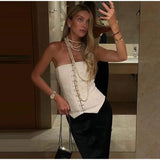 MQTIME  -  Sexy Slim Corset Top Mini Skirt Sets Women Buttons Sleeveless Backless Tube Tops Hip Package Short Skirts Spring Lady Suits