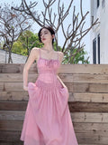 MQTIME  -  Women Summer Pink Backless Elastic Strap Long Beach Dress robe elegante femme boho dress vestidos платье высокое качество