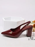 MQTIME  -  Sexy Pointed Toe Thick High Heel Slingback Pumps Women Summer Luxury Patent Leather Buckle Pumps Woman's Black Office Shoes
