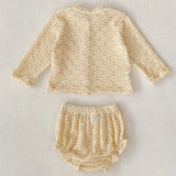 MQTIME  -  Autumn new baby clothing, soft set for 0-3 year old female baby, flower jacquard knitted long sleeved top+bread pants