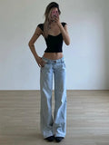 MQTIME  - Deeptown Light Blue Low Waist Jeans Woman Streetwear American Vintage Denim Pants Female Casual Washed Straight Pantalons Mujer