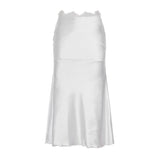 MQTIME  -  Retro Elegant Lace Patchwork Basic Satin Skirts Simple White Pure Desire Slim Down Fishtail Midi Skirt Female Clothing