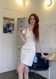 MQTIME  -  Summer New Fashion Women Dress Casual Simple Style Square Collar Vest Beading Slim A Line Short Knitted Dresses