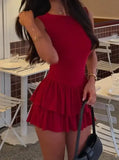 MQTIME  -  Spring/Summer Women's Sexy Sleeveless Red Knitted Dress Female Daily Clothing New Style Women Slimming Sweet A Line Dresses