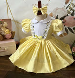 MQTIME  -  1-12Y Baby Girl Summer Handmade Rose Embroidery Yellow Dress for Birthday Holiday Photography Eid Casual