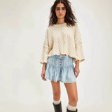MQTIME  -  New High-waisted Denim Skirts Femme Retro Denim Pleated Mini Skirt A-line Free Style Skirt Hippie People Chic Bottoms