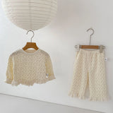 MQTIME  -  Spring New Baby Long Sleeve Clothes Set Girls Waffle Lace Sweatshirt + Lace Trousers 2pcs Suit Toddler Loose Floral Outfits