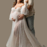 MQTIME  -  Maternity Pearl Dress Gown Maternity Pregnancy Tulle Dresses For Photo Shoot Clothes