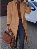 MQTIME  -  Luxurious Coat Double-Breasted Woolen Blend Coat Mid-Length Thermal Insulated Coat Classic-Style Loose Fitted Overcoat