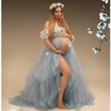 MQTIME  -  Light Blue Maternity Dresses A Line Lace Appliques Prom Gowns Beaded Pregnant Outfit Wear Customized Babyshower Gowns