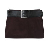 MQTIME  -  Velvet Women Sets Mini Skirt Set Slim Fit Long Sleeved Single Breasted Short Blazer Coat Leather Belt Short Skirts Lady Outfit