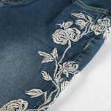 MQTIME  -  Chic Rose Embroidered Gradient Slightly Flared jeans for Women Slim Low Rise Dragging Denim Pants Casual Elegant Fashion Trouser