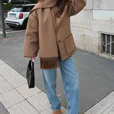 MQTIME  -  Fashion Temperament Solid Color Snood Collar Long Sleeve Woolen Short Coat Women's 2025 Winter New Wholesale
