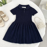  MQTIME  -  New Autumn Kids Princess Dress European American Style Baby Girls Knitting Dress Short Sleeved Solid Color Knitted Clothes