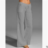 MQTIME  -  New European And American Women High Waist Wide Leg Flared Pants Big Bell Bottom Pocket Linen Casual Trousers For Ladies