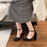 MQTIME  -  Women Luxury Square Head One-Line with Mid-Heel Chunky Sandals 2025 Summer New Designer Ankle Strap Dress Shoes