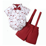 MQTIME  -  Summer Baby Boys Costumes Short Sleeve Bodysuit with Bow + Suspender Pants Wedding Parties Festivals Gentleman Clothing