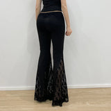 MQTIME  -  Women's 2025 Autumn Spring Fashion Streetwear Lady Casual Patchwork Lace Flare Pants Sexy Slim Mid-Waisted Wide Leg Pants