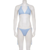 MQTIME  -  Women Solid Vacation Beach 2 Piece Set Lace Up Bra + Briefs + Shorts Summer Holiday Bikini Suits Night Clubwear Outfits