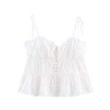 MQTIME  -  Women Fashion White Hollow Out Sling Top Sexy Tie Straps Button Front Peplum Hem Vest Summer Y2k Street Holiday Shirts