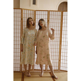 Mqtime Summer Three-Quarter Sleeves Chinese Trendy Sleepwear Simple Round Neck Viscose Nightdress Women Sweet Floral Loose Nightgown