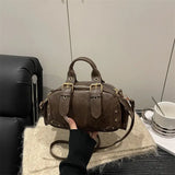 MQTIME  -  Vintage Y2K Aesthetic Fashion Mini PU Leather Rivet Buckle Crossbody Bag Shoulder Bags HandBag Purse Woman Bags