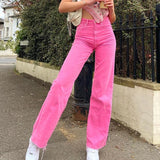 Mqtime Casual High Waist Pockets Rivet джинсы женские Wide Leg Pant Vintage Slim Macaron Color Office Ladies Jeans Korean Fashion
