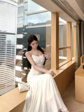 MQTIME  -  Women Dresses Sleeveless Embroidery Rose Flowers Mesh Patchwork Slash Neck Backless Elegant Sweet Party Dress Female