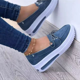 MQTIME  -  Autumn Women Platform Shoes Round Head Suede Casual Shoes  Lacing Wedge Loafers Slip-on Comfortable Women Shoes Size 43 WSH4520