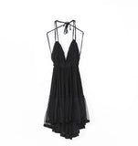 MQTIME  -  Sexy Backless Lace Halter Dress Summer femme V Neck Mini Party Dress Ruffle Lace Up Back Beach Sundress
