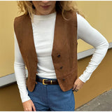  MQTIME  -  Suede Matte V-neck Women's Vest Solid Button Closure Sleeveless Slim Fit Female Vest Fashion Elegant Autumn Waistcoat For Ladies