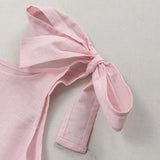 MQTIME  -  Girls Linen Adjustable Ribbon Dress Summer New Children's Casual Loose Cotton And Linen Lovely Pink Dresses With Pockets TZ273