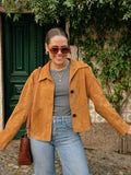 MQTIME  -  Casual Suede Brown Short Jacket Women Retro Solid Loose Single-breasted Full Sleeve Female Coat Chic High Street Lady Outerwears