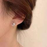 Mqtime  New Fashion Star Awn Cross Zircon Stud Earrings  Silver Needle Korean Design Asterism Female Exquisite Earrings Jewelry