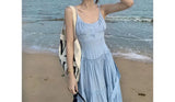 MQTIME  -  Two-piece Suit Women's Pink Gentle Suspender Dress Women's Summer New Vacation Style Seaside Fringed Blouse