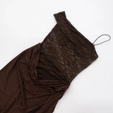 MQTIME  -  Sexy One Shoulder Lace See Through Maxi Dress Women Gown Fashion Off-shoulder Sleeveless Backless Club Long Dresses 2025 Chic