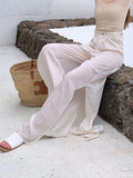 MQTIME  -  Elegant Wide Leg Pants Women High Waisted Side Split Floor Length Trousers Vintage Summer Casual Fashion Baggy Pants New