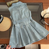  MQTIME  -  Girls Denim Vest Dress Kids Summer Fashion Sleeveless Vestidos Children Cool Casual Dresses Teenager Turn-down Clothing 2-10Y