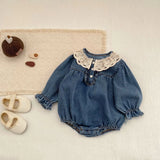 MQTIME  -  Spring New Fashion Baby Girl Lace Collar Denim Bodysuit Cotton Newborn Toddler Sweet Princess Jumpsuit Infant Clothes 0-24M