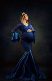  MQTIME  -  Lace Maternity Long Dress for Photo Shoot Long Sleeve Sexy Pregnancy Dress For Photography Long Pregnant Women Maxi Gown Clothes