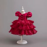 MQTIME  -  Girl's Princess Dress Cute Bowknot Children's Birthday Party Solid Layered Ball Gown for Autumn Spring 6 8 10 Years