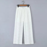 MQTIME  -  Hollow Out Cotton Women's 2 Pieces Set White Summer Pants Set Embroidery Top Pants Suit Matching Set Beach Casual Pants