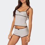 MQTIME  -  Women Pajamas Sets Sleeveless Camisole+Shorts Two Pieces Suits Sexy Sleepwear Casual Home Clothes Female Dot Printed Loungewear