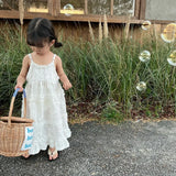 MQTIME  -  Fashion Baby Girl Princess Cotton Strap Lace Dress Infant Toddler Child Suspender Vestido Solid Color Summer Baby Clothes 1-10Y