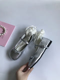 MQTIME  - Silver French Fashion Bow Flat Women's New Summer Retro Pu Leather Shoes Elegant Feminine Lolita Mary Jane Shoes