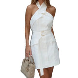 MQTIME  -  Summer New Sexy Neck Tie Women Strapless Dress Fashion Solid Color Female Temperament Commuting Dresses