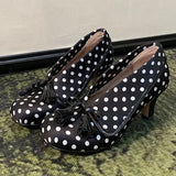 MQTIME  -  Vintage Lapel Design Polka Dot Women Pumps Fashion Bowknot Tassel Horsehair High heels Spring Autumn Female Chunky Modern Shoes